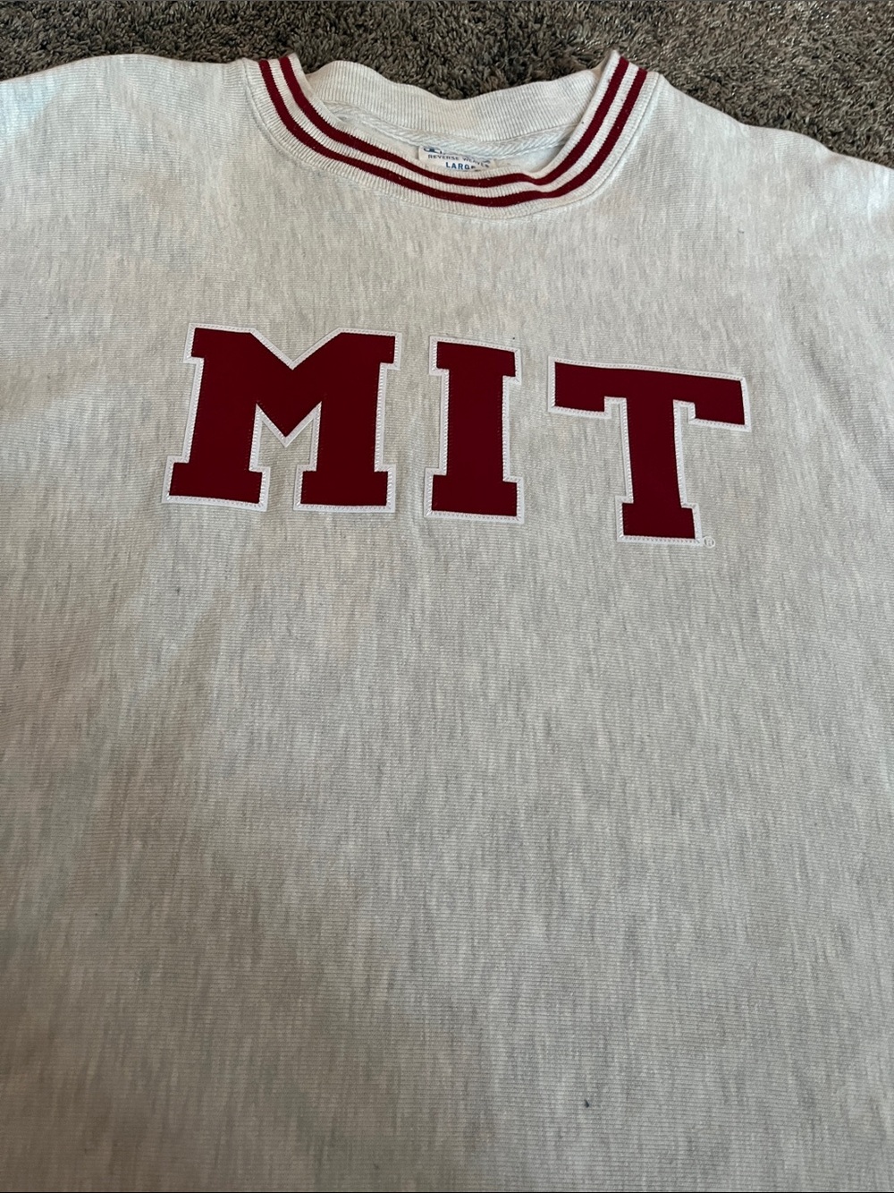 Champion Crewneck Sweatshirt in Light Gray with Red MIT Lettering. Large. - Picture 3 of 12